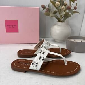 Kate Spade Carol Leather T-Strap Spade Stud Sandal White Women 6.5 Tried On